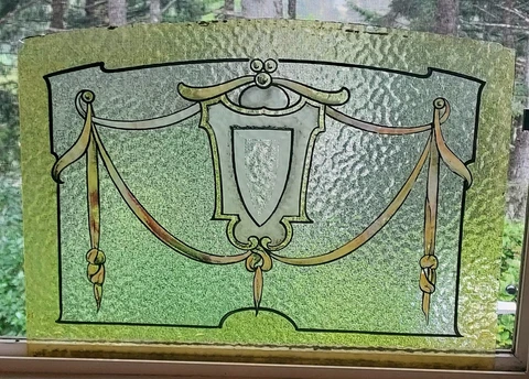 Reversed Painted Textured Arched Architectural Glass Door Panel Window Antique Cover