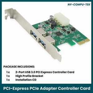 2-Port USB 3.0 PCI-Express PCIe Adapter Controller Card - Picture 1 of 8