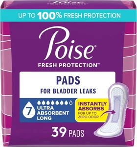 Poise Incontinence Pads for Women, 7 Drop Ultra Absorbency, Long Length, 39 Ct - Picture 1 of 11