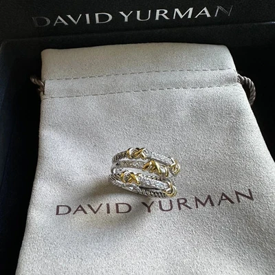 David Yurman Crossover Ring w Pavé Diamonds in 14K White Gold Sterling Size 8 - Image 1 of 4
