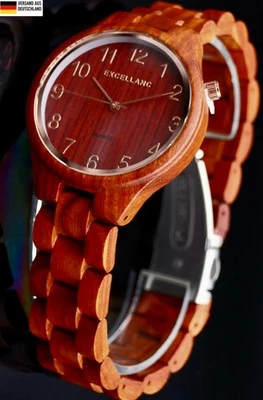 Schicke Excellanc Frauen Damen Holz Armband Uhr Rot Farben Sandholz Damenuhr - Bild 1 von 3