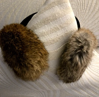 NWOT  RABBIT FUR EAR WARMERS WITH  BLACK VELVET BAND - Image 1 of 4