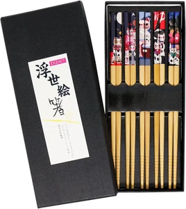 5 Pairs of Reusable Natural Bamboo Chopsticks in a Beautiful Black Handmade Box - Picture 1 of 14