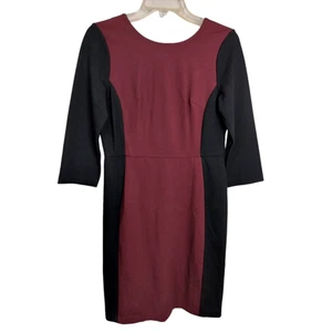 3380) Talbots Women Petites Colorblock Maroon Black Career Sheath Dress 4P - Picture 1 of 6