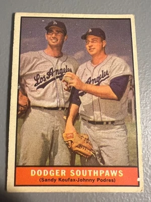 1961 Topps Baseball - Dodger Southpaws - Sandy Koufax / Johnny Podres #207 - EX - Image 1 of 2