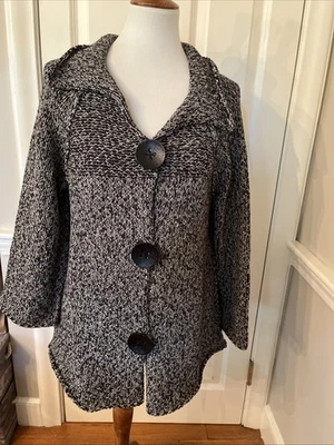 Cárdigan Suéter Habitat Gris/Negro Jaspeado Tejido Pesado Cuello 3 Botones XL Foto 1 de 4