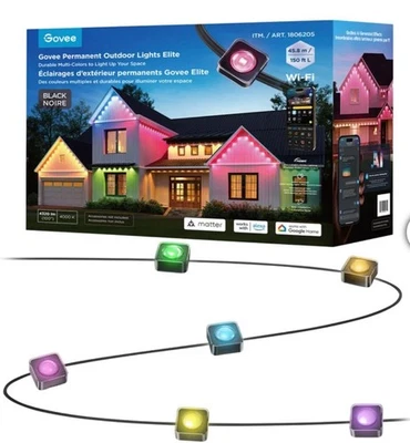 Govee 150ft Permanent Outdoor Lights Elite, Black Smart Festive RGBIC Lighting - Image 1 of 4