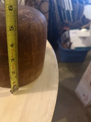 Vintage Antique Hat Block Mold W Brim Millinery Wood Form Size 7 1/4 Label 1108 - Image 1 of 4