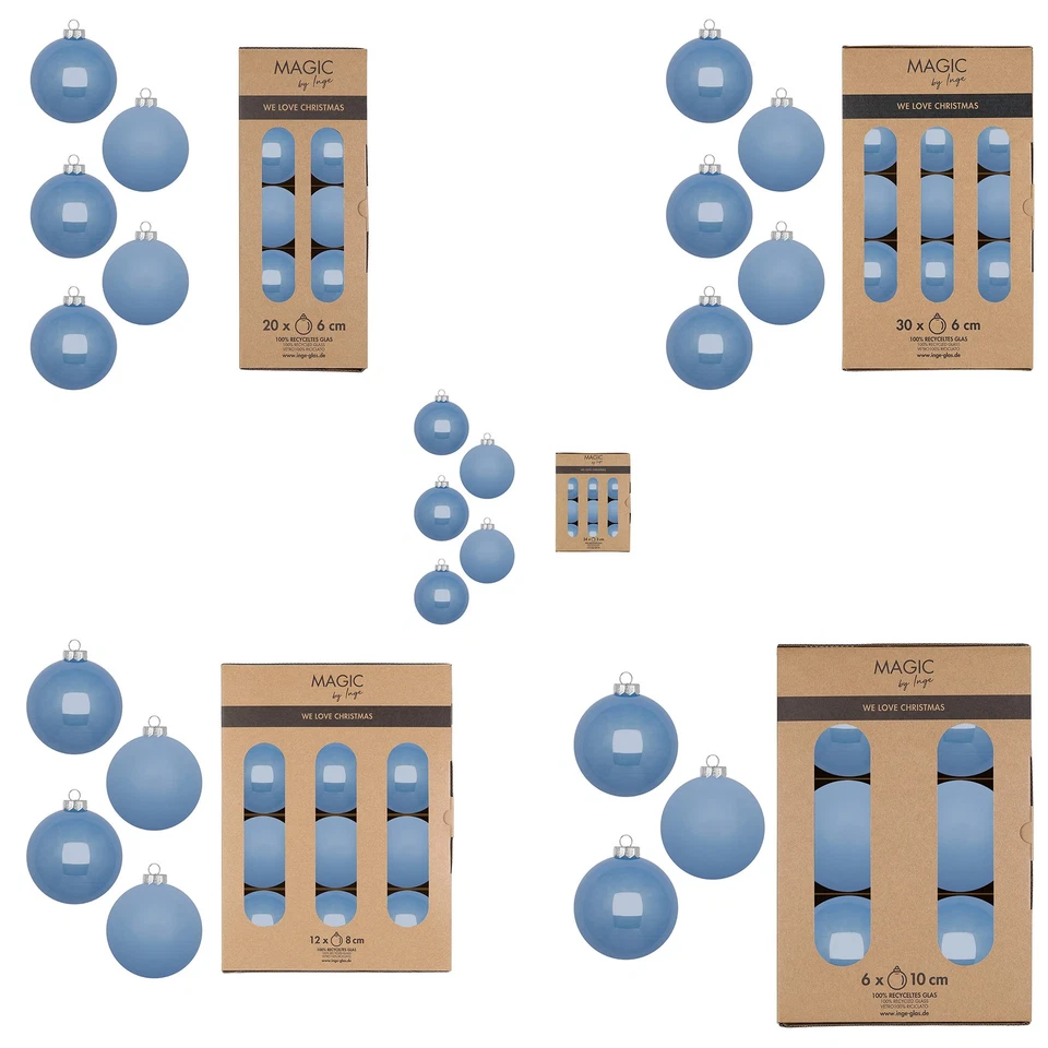 INGE-GLAS Adornos de árbol de Navidad vidrio adornos de árbol de Navidad bolas de árbol de Navidad Airy Blue Mix
