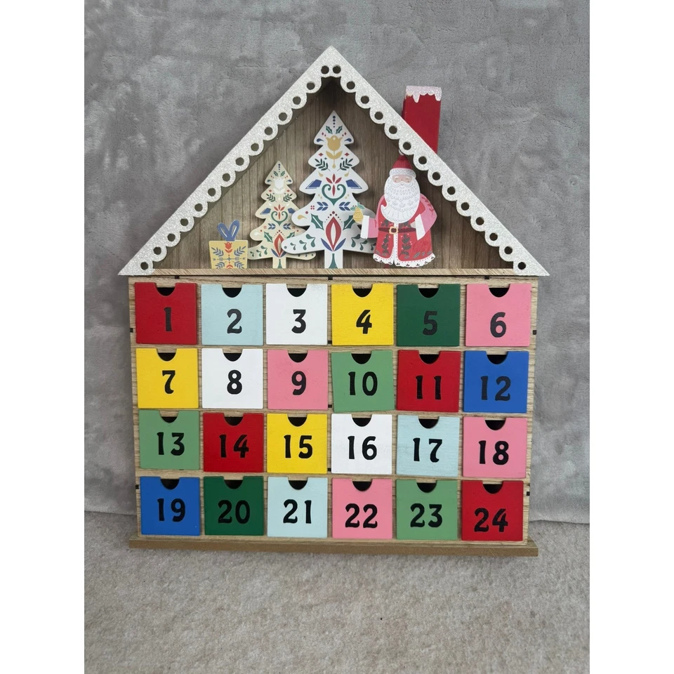 Ashland Wood Christmas Advent Calendar House Santa Trees 24 Drawers - Image 1 of 4