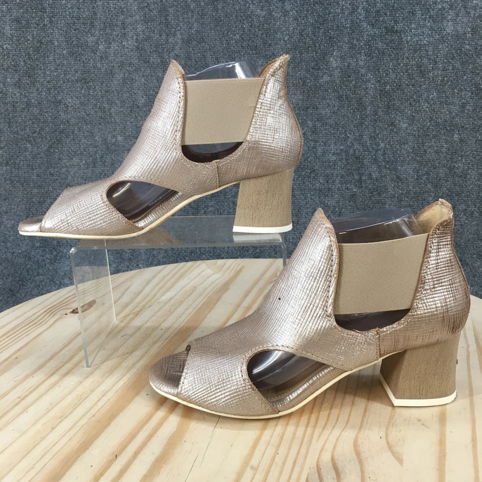 Botas femininas Sesto Meucci 39 recortadas peep toe salto bloco botinha marrom metálico - Imagem 1 de 4