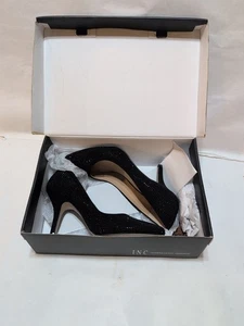 INC International Concepts Zitah Rhinestone Bling Covered Pumps Heels Black 7 - Picture 1 of 5
