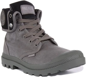 PALLADIUM Largo Uomo con Lacci Piegabile Tela Stivali IN Grigio Taglia UK 6 - 12 - Picture 1 of 12