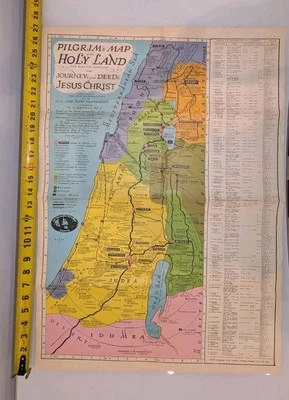 1942 Pilgrim’s Map Of The Holy Land Biblical Research Journey Of Jesus Jerusalem - Image 1 of 4