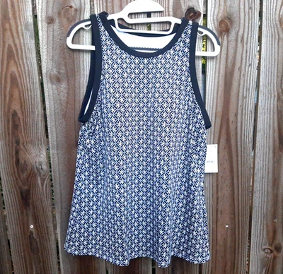 Tankini de natación Lands' End blanco y negro estampado geo floral cuello alto grande nuevo con etiquetas Foto 1 de 4