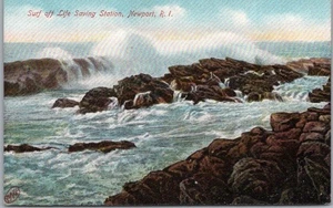 Vintage 1910s NEWPORT, Rhode Island Postcard "Surf Off Life Saving Station" - Picture 1 of 2