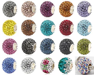 .925 Sterling Silver Birthstone Round Crystal Bead Fits Eurpean Charm Bracelet - Picture 1 of 57