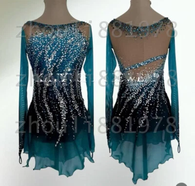Figure Skating Dress Women's / Girls' Ice Skating Dress Spandex blue dyeing - Image 1 of 4