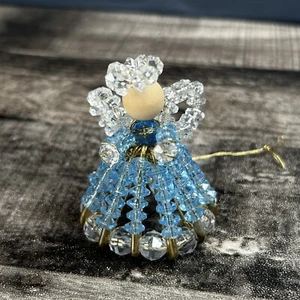 Vintage Handarbeit blaue Perle und Sicherheitsnadel Engel Ornament Volk Landstreicher Kunst 2,5" - Bild 1 von 6