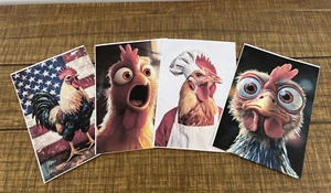 LUSTIGE HUHN POSTKARTEN 4 Stück Sammelalbum Kartenaufleger Junk Journal Kunstkarten 4x6 Zoll - Bild 1 von 8