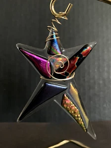 Artisan Made Fused Art Glass DANCING STAR Ornament Sun Catcher Wire Signed SUZ! - Picture 1 of 9