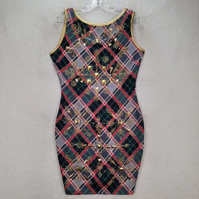 Va Va Voom Womens Dress Size L Blue Plaid Y2K Studded Rhinestone Open Bodycon - Image 1 of 4