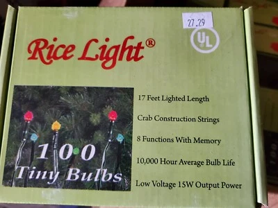 New Multi Twinkle Tiny Rice Christmas Lights 100ct Flora-Lites UL Green Cord - Image 1 of 3