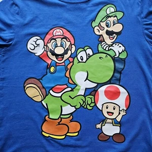 Nintendo Mario Bros Youth Large Blue T-Shirt Luigi Yoshi Toad Gamer Tee - Picture 1 of 7