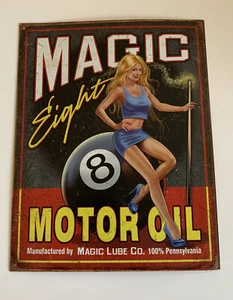 Letrero de metal de hojalata MAGIC OCHO ACEITE DE MOTOR decoración bar pub hogar póster retro vintage - Imagen 1 de 4