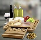Bamboo Cheese Board Cutlery Set Slide Out Drawer 4 Stainless Knives Charcuterie