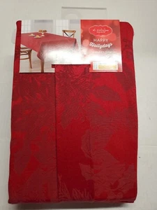 St Nicholas Square Happy Hollydays Tablecloth Oblong 60x84" Red Poinsettia new - Picture 1 of 2
