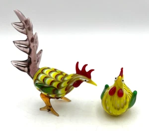 Lenox Art Glass Barnyard Brilliance Rooster and Hen Figurines - Picture 1 of 10