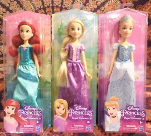 3 Diff Disney Princess Royal shimmer Rapunzel Dolls CINDERELLA, ARIEL & RAPUNZEL - Picture 1 of 8