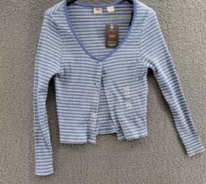 Levi's Trendy Plus Size Britt Long-Sleeve Snap-Front Top Women's 1X Blue Striped - Picture 1 of 16