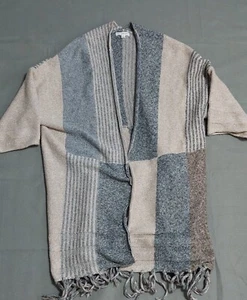 blu pepper Sweater Women Open Front Short Sleeve Cardigan Tan Blue Brown Size S - Picture 1 of 9