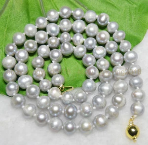 Real Natural 8-9mm Silver Freshwater Cultured Pearl Necklaces Long 25 Inches - Picture 1 of 8