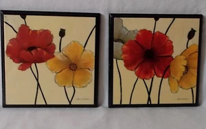 Poppies by Carol Robinson Wall Art-Set of 2-6 X 6" Laminated - Picture 1 of 10