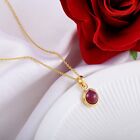 Natural Ruby Pendant 8mm Round 925 Silver 18" Chain 18K Gold Plated Necklace
