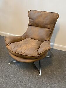 Brown Faux Suede Upholstered Retro Lounge Accent Chair Silver Metal Legs Vintage
