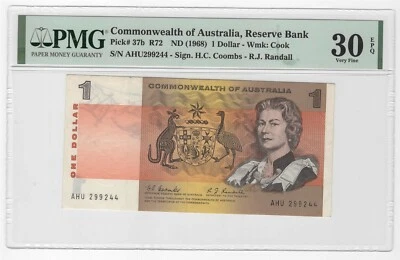 1968 AUSTRALIA $1 P27b PMG 30 EPQ RARE PM130-18b - Image 1 of 2