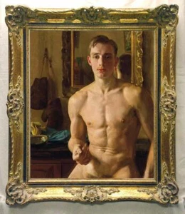 Handmade Original Art Oil Painting Portrait Male nude men boy on canvas 20"x24" - Picture 1 of 2