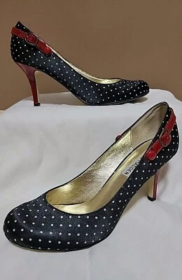 Retro Steve Madden 'Luvvy' Negro Lunares Tacones Rojo Hebilla Correa | Talla 6.5M Foto 1 de 4