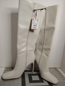 Zara over the knee off white high heeled boots with squared toe and tag, sexy! - Picture 1 of 8