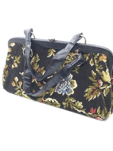 Vtg. Floral Tapestry Handbag 13.25" faux leather Handles & Gold-Tone Clasp Read - Picture 1 of 13