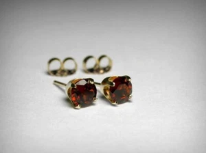 Genuine Garnet Stud Earrings 14K Yellow Gold 5mm 6mm 7mm 8mm January Birthstone. - Picture 1 of 4