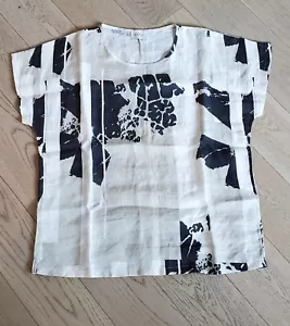 Amma Sz M Tunic Top Art to Wear Made in Greece Linen Abstract Black White Tan - Picture 1 of 5