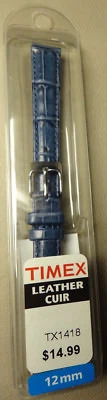 New 12mm Regular Womens Genuine Leather Blue Crocodile Grain Watch Band - Image 1 of 4