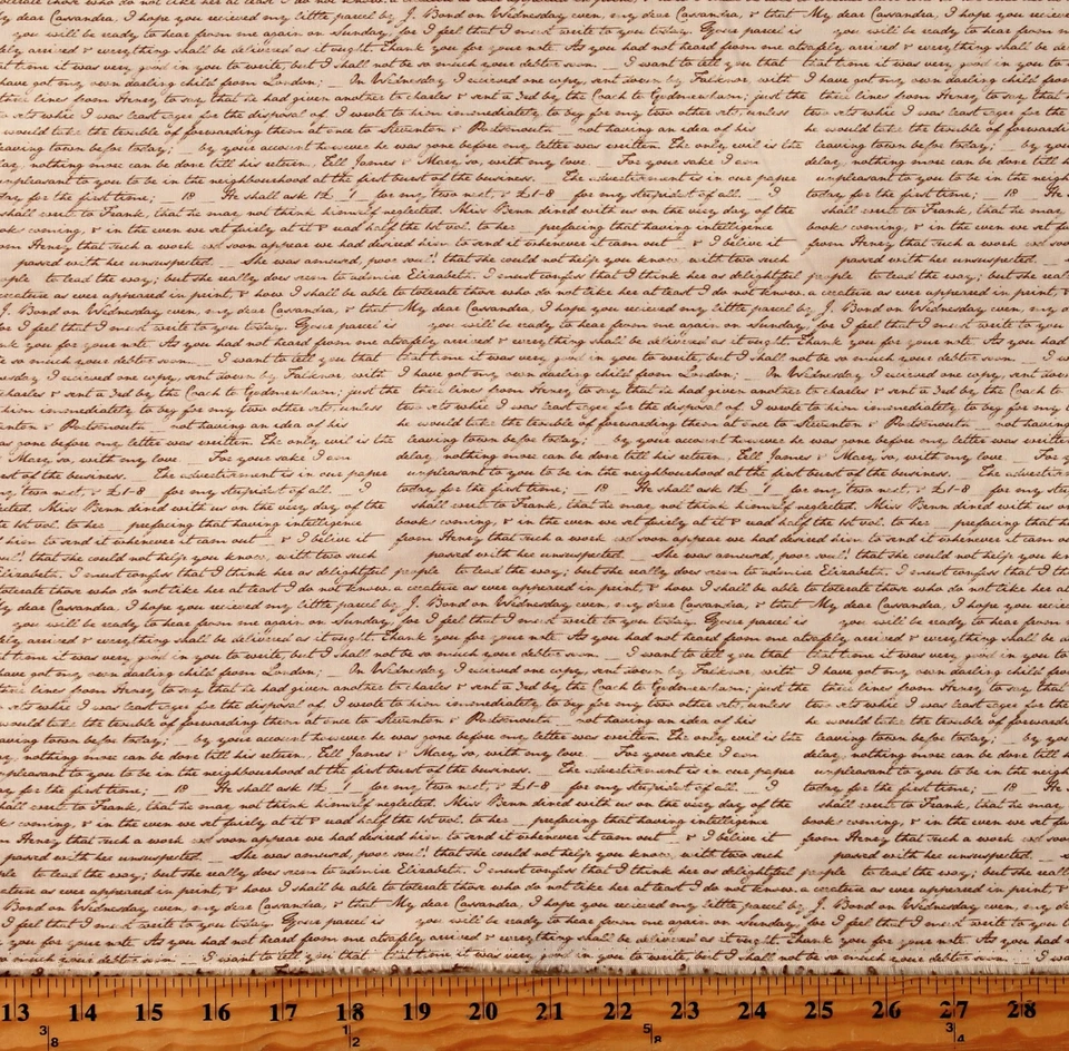 Palabras cursivas de algodón vintage escritura a mano tela tostada impresión por yarda D467.64 Foto 1 de 1