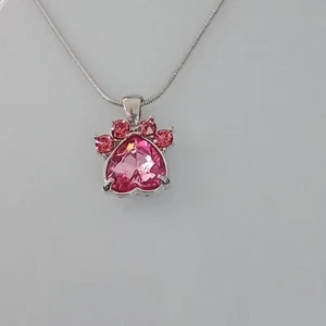PINK Simulated necklace Rhinestone paw foot print charm Jewelry pet memory - Picture 1 of 3