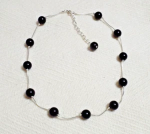 Black & Silver Beaded Adjustable Necklace with Extender Chain - Bild 1 von 8